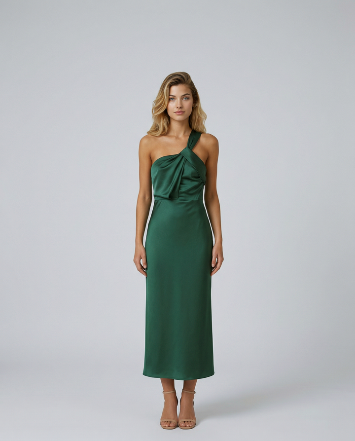 Velma | One Shoulder Satin Midi Dress