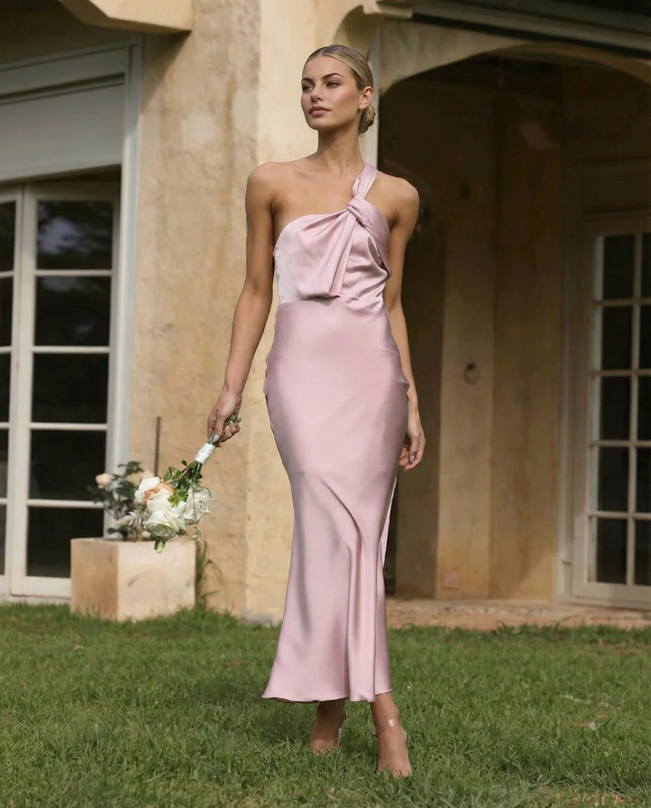 Velma | One Shoulder Satin Midi Dress