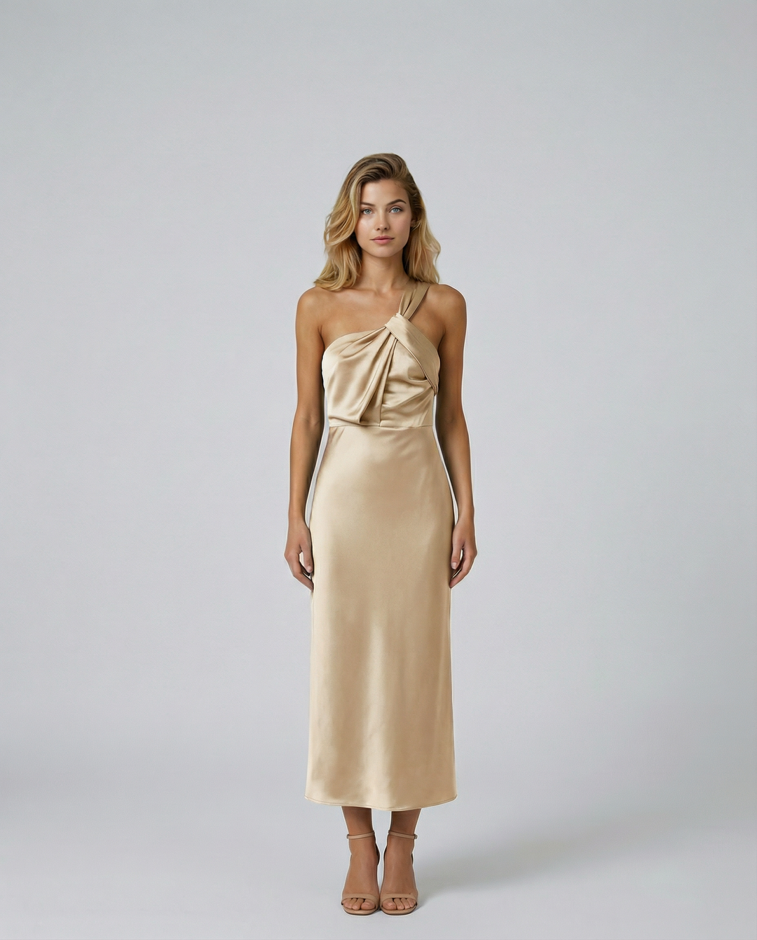 Velma | One Shoulder Satin Midi Dress