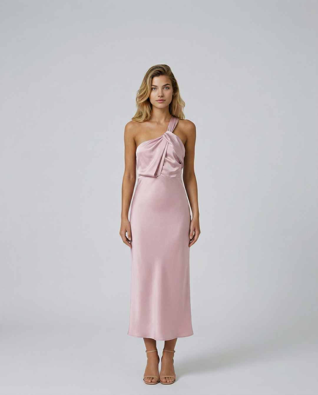 Velma | One Shoulder Satin Midi Dress