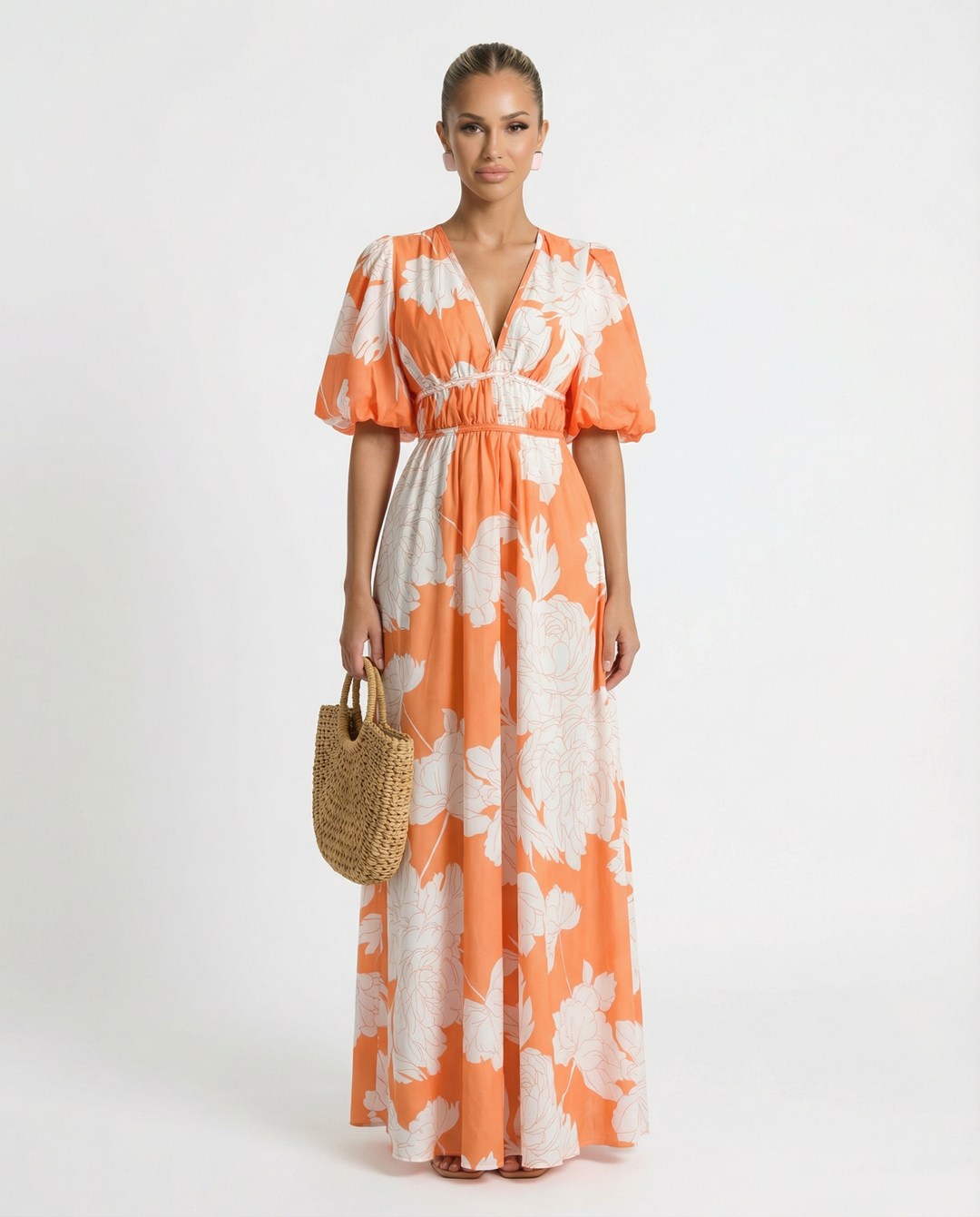 Lucille | Floral Midi Dress with Puff Sleeves