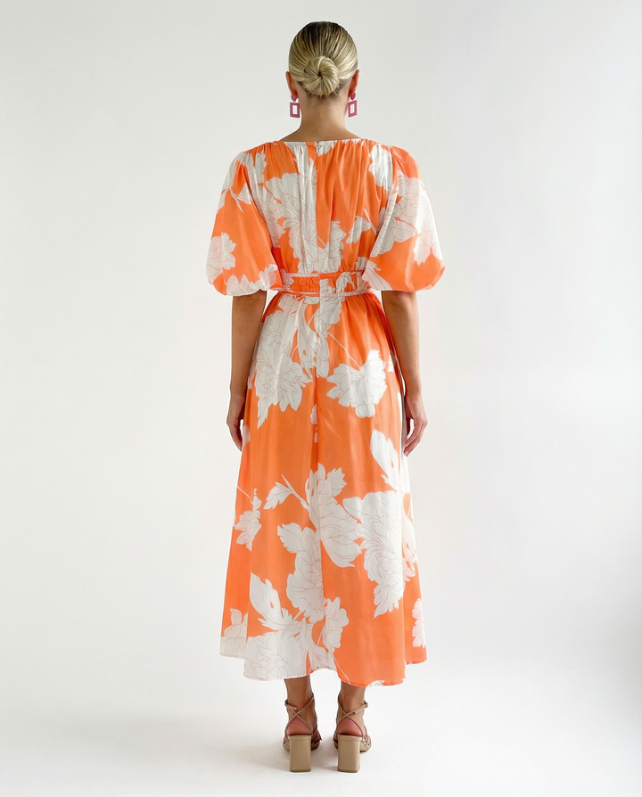 Lucille | Floral Midi Dress with Puff Sleeves
