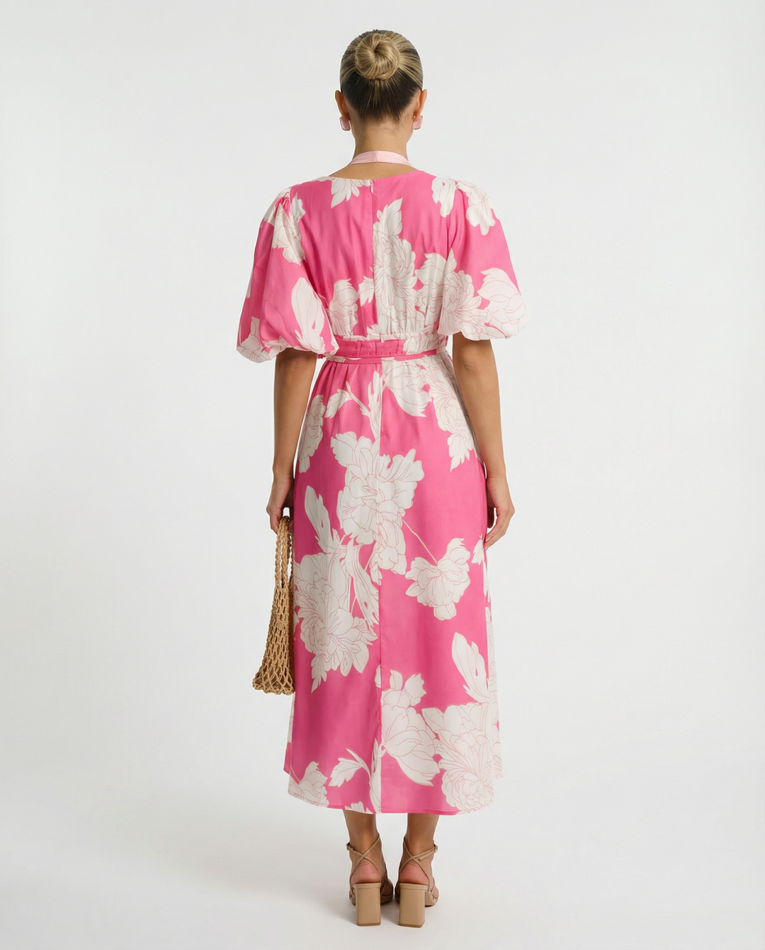 Lucille | Floral Midi Dress with Puff Sleeves