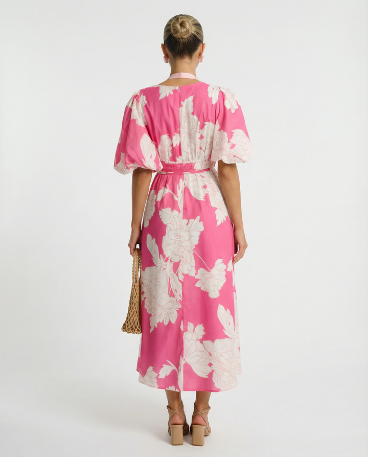 Lucille | Floral Midi Dress with Puff Sleeves