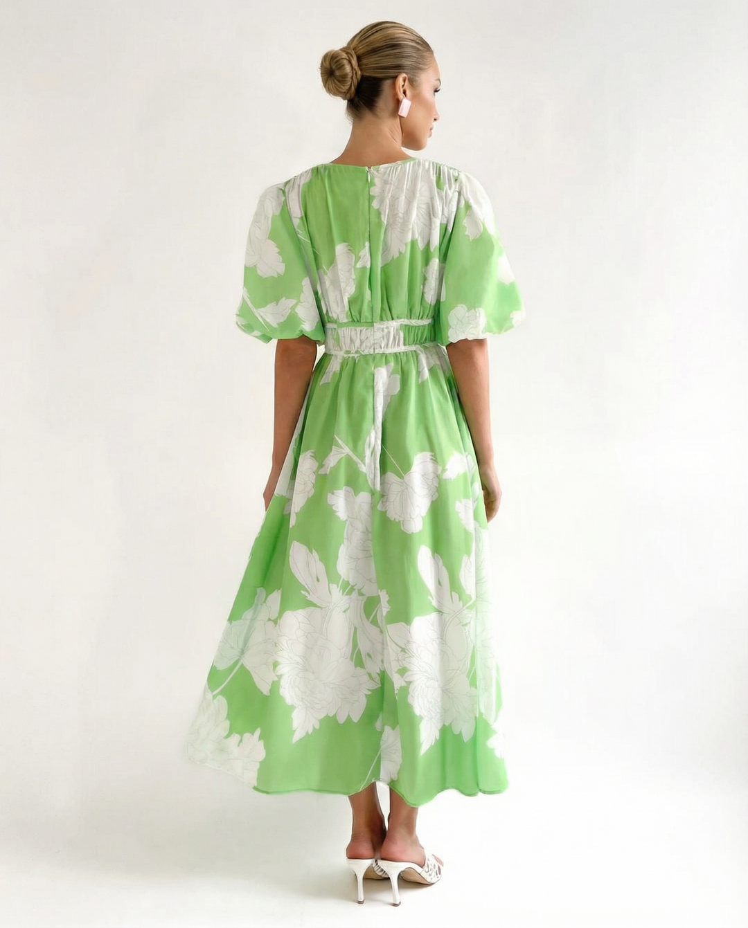 Lucille | Floral Midi Dress with Puff Sleeves