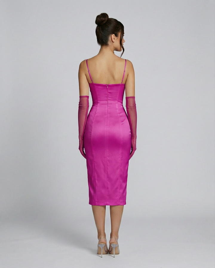 Regina | Satin Corset Midi Dress with Side Slit