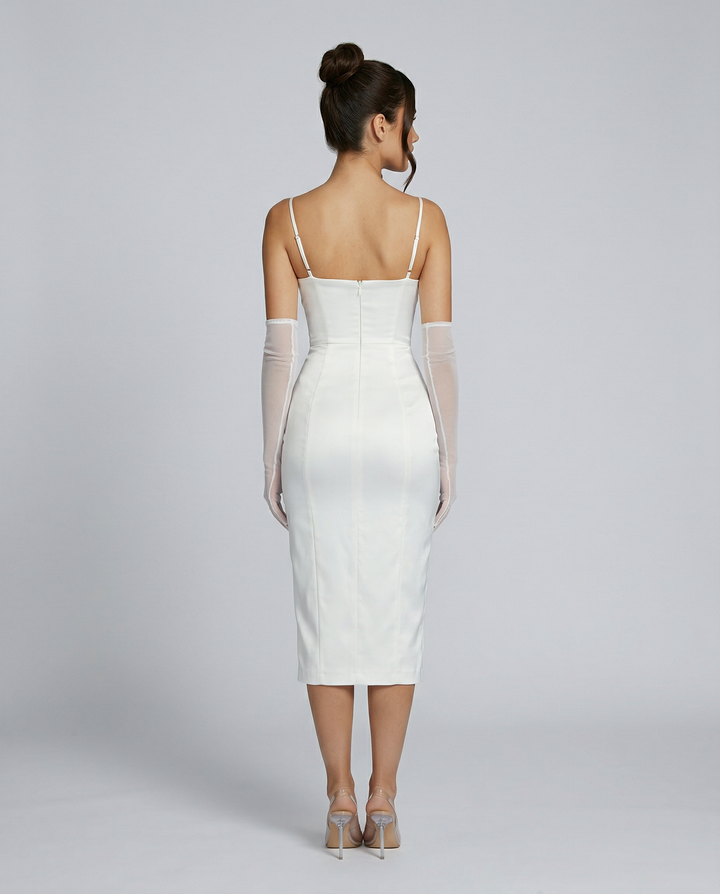 Regina | Satin Corset Midi Dress with Side Slit
