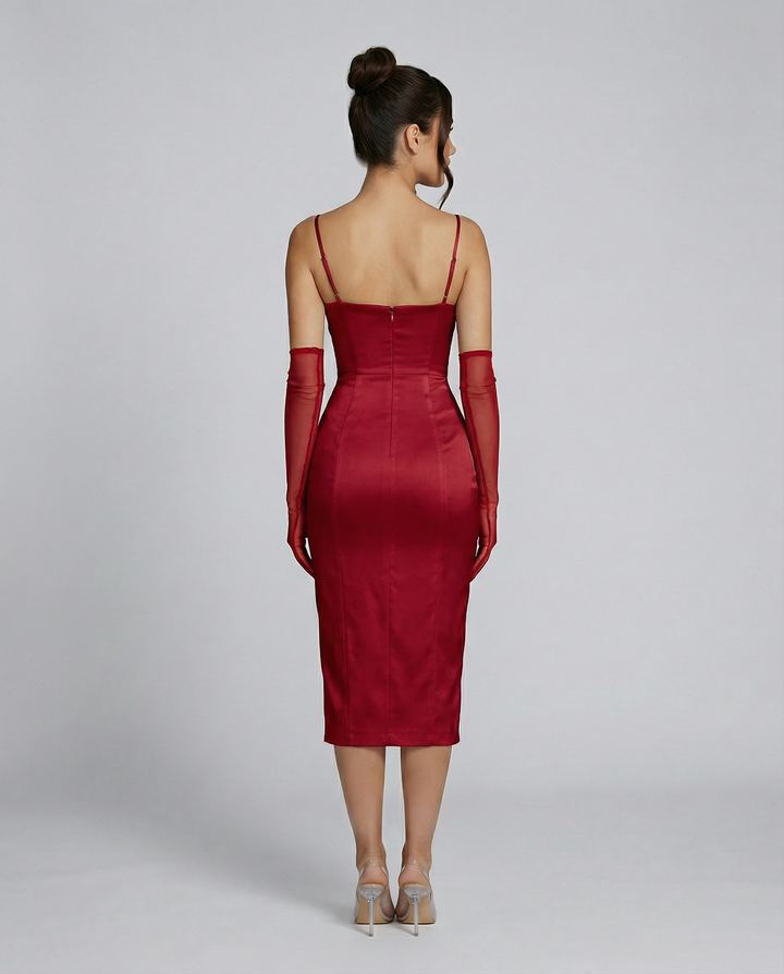 Regina | Satin Corset Midi Dress with Side Slit