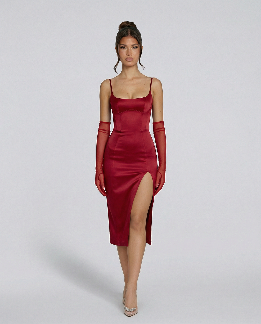 Regina | Satin Corset Midi Dress with Side Slit