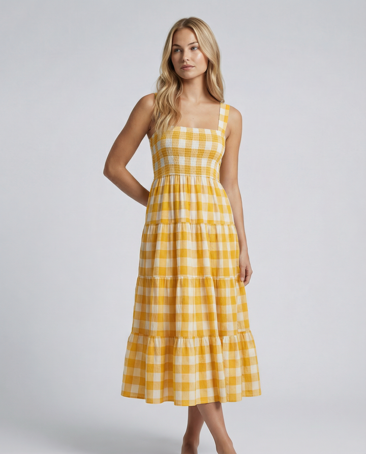 Sierra | Gingham Tiered Midi Dress