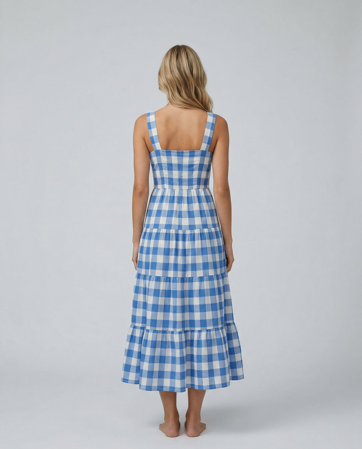 Sierra | Gingham Tiered Midi Dress