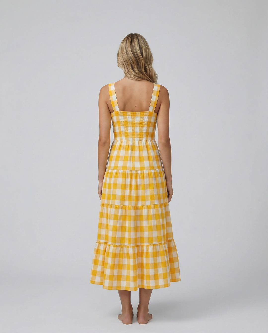 Sierra | Gingham Tiered Midi Dress