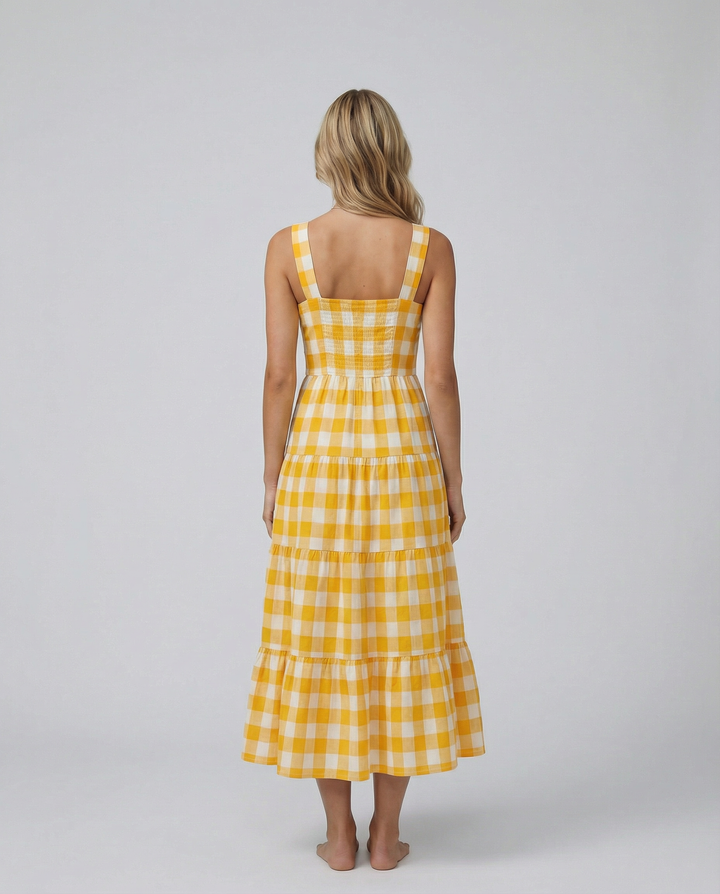 Sierra | Gingham Tiered Midi Dress