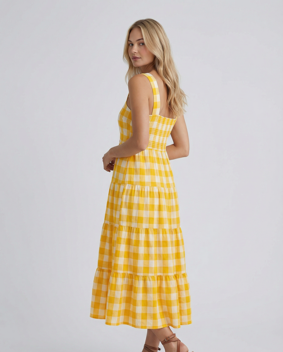 Sierra | Gingham Tiered Midi Dress