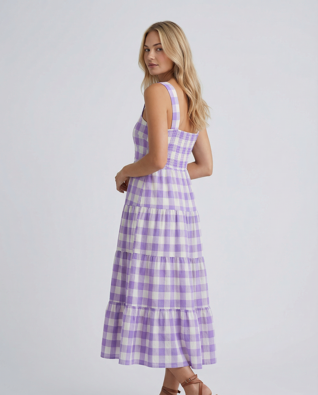 Sierra | Gingham Tiered Midi Dress