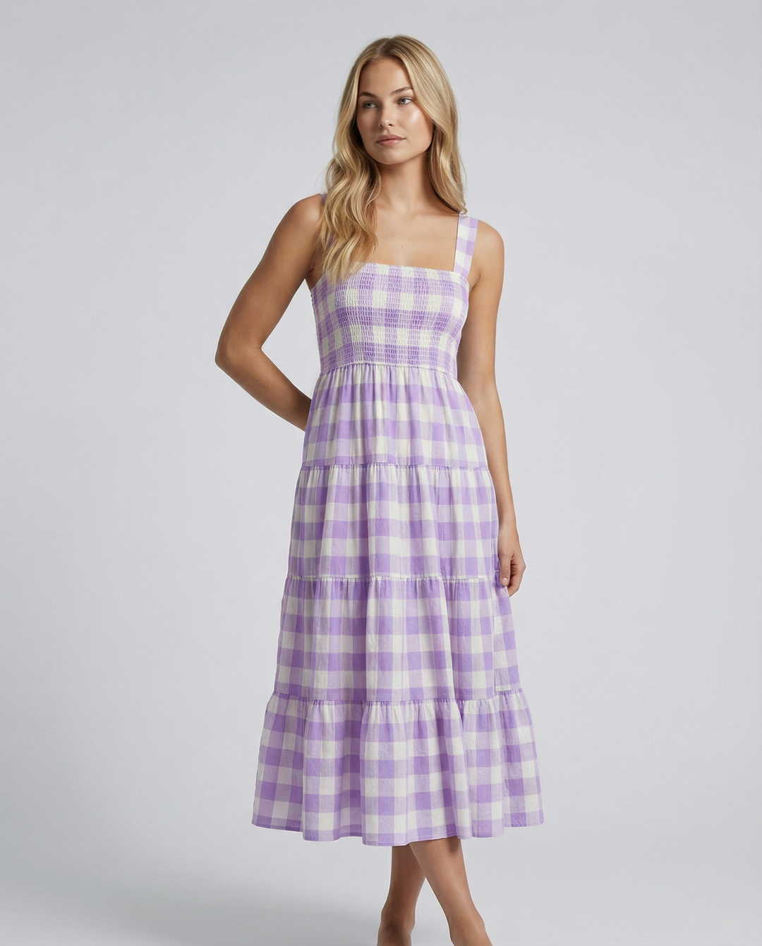 Sierra | Gingham Tiered Midi Dress