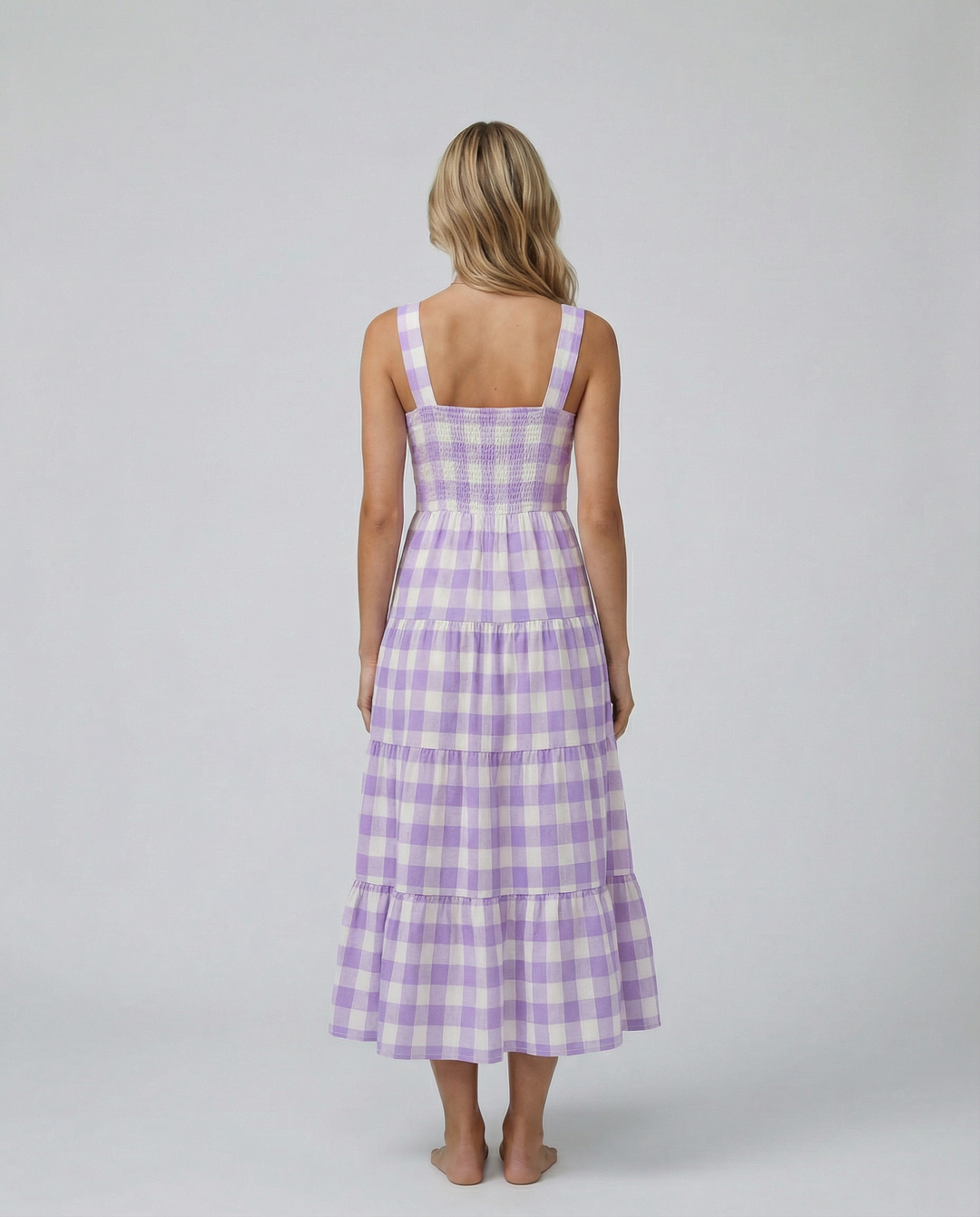 Sierra | Gingham Tiered Midi Dress