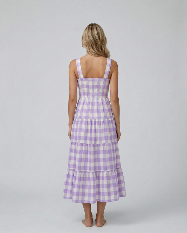 Sierra | Gingham Tiered Midi Dress