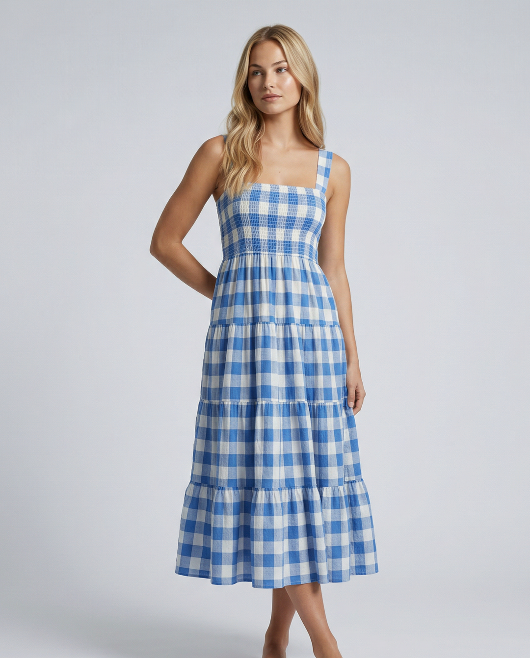 Sierra | Gingham Tiered Midi Dress