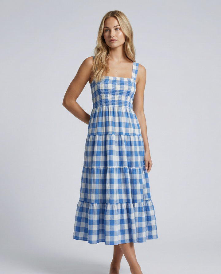Sierra | Gingham Tiered Midi Dress