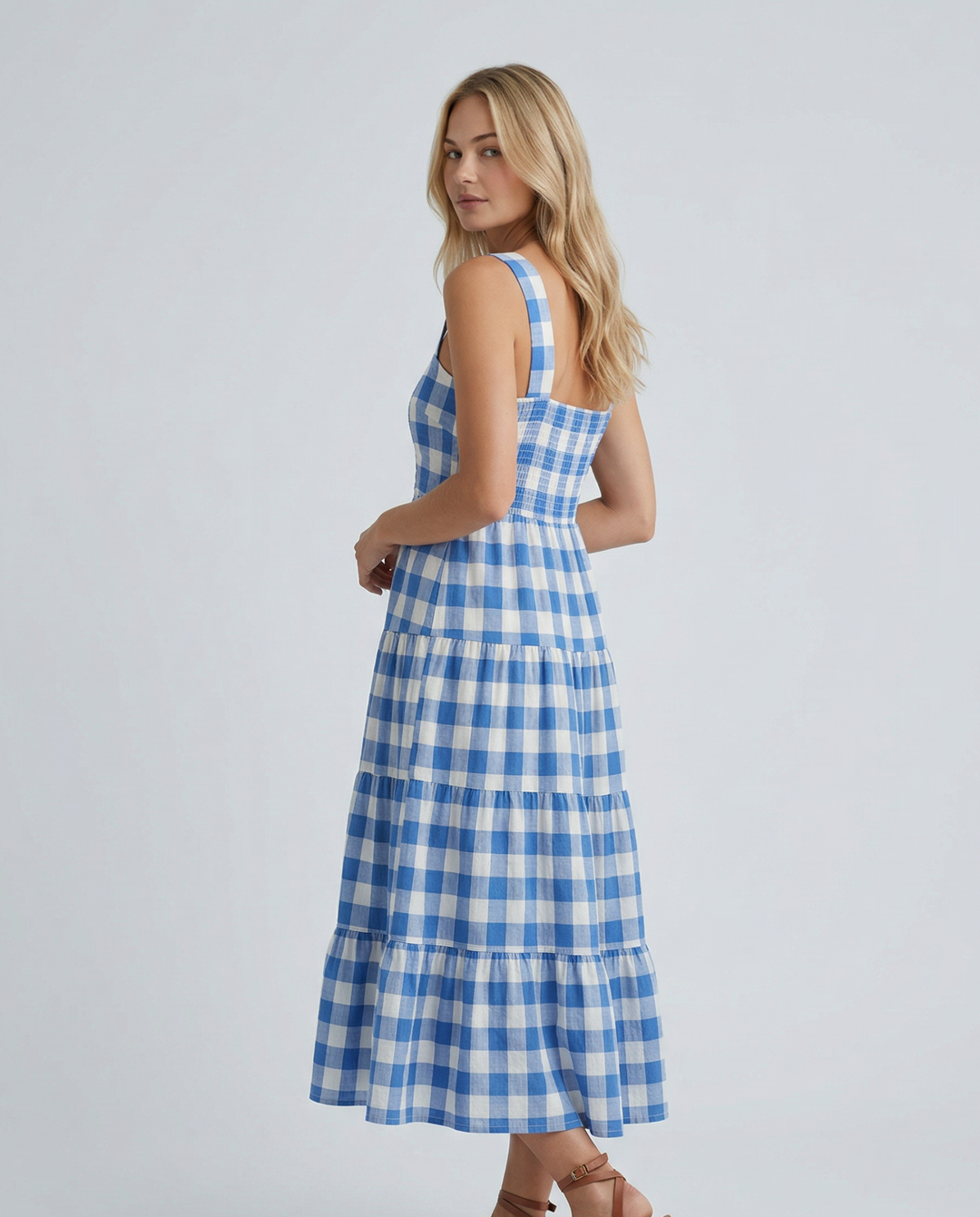 Sierra | Gingham Tiered Midi Dress