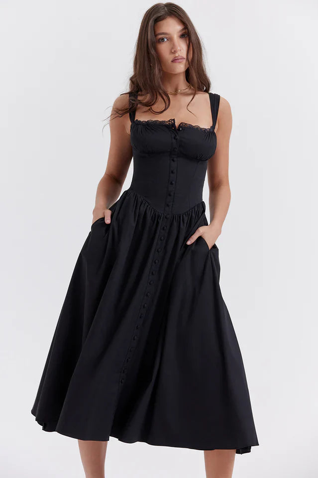 Mayra | Midi Sundress with Button Front and Gathered Skirt