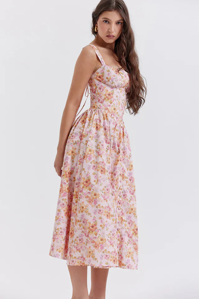 Patsy | Floral Midi Dress with Structured Bodice