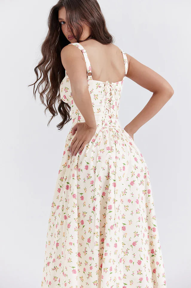 Christy | Midi Sundress with Floral Print and Fitted Bodice