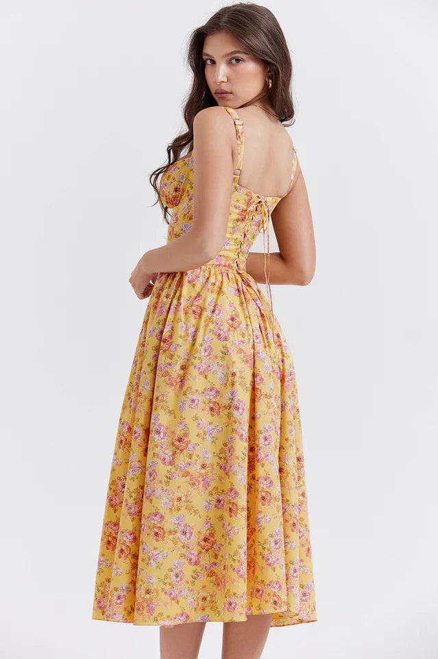 Stacy | Floral Midi Dress with Structured Bodice