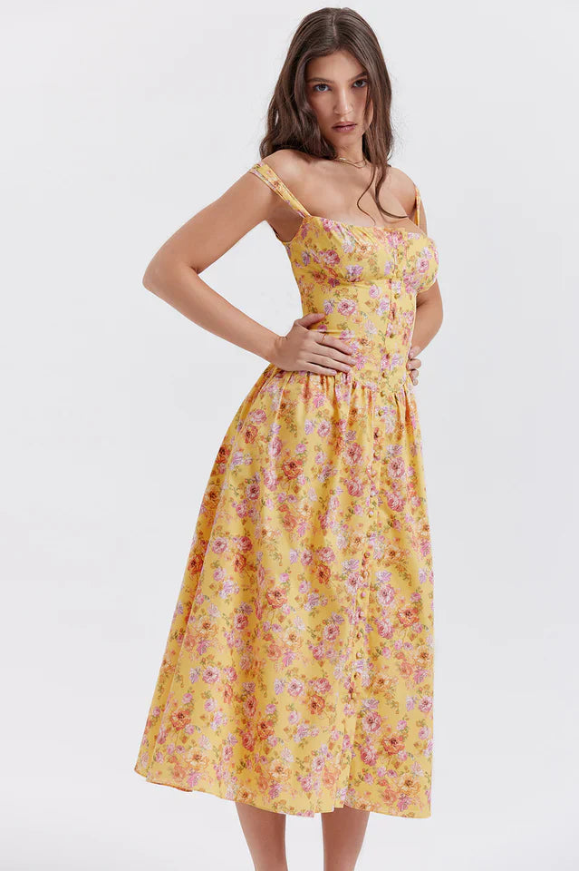 Stacy | Floral Midi Dress with Structured Bodice