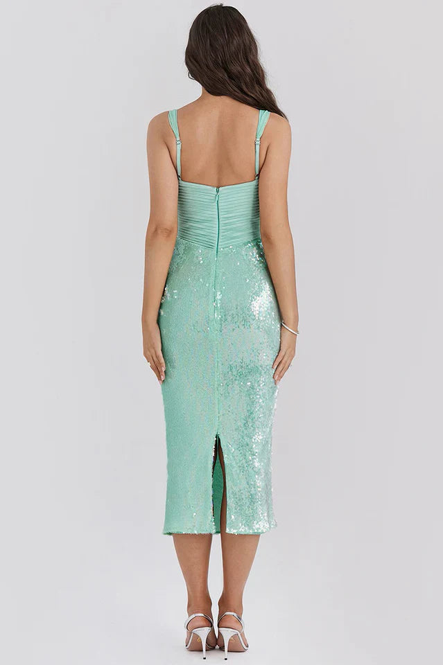 Elvira | Midi Dress with Sequin Skirt and Corset Bodice