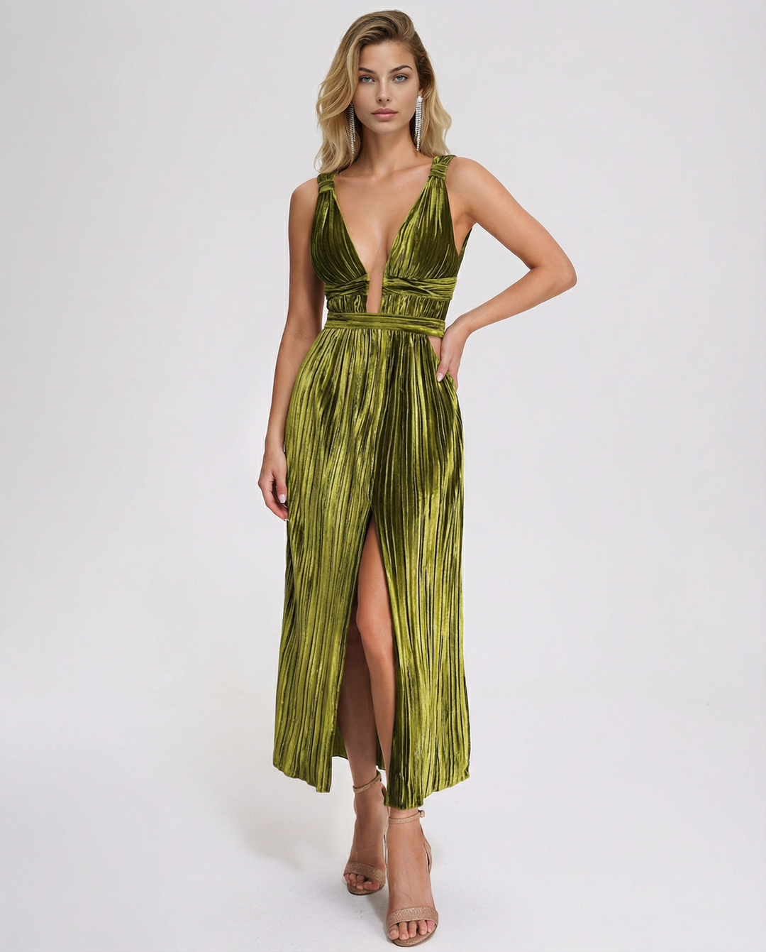 Thyme | Velvet Midi Dress with Front Slit