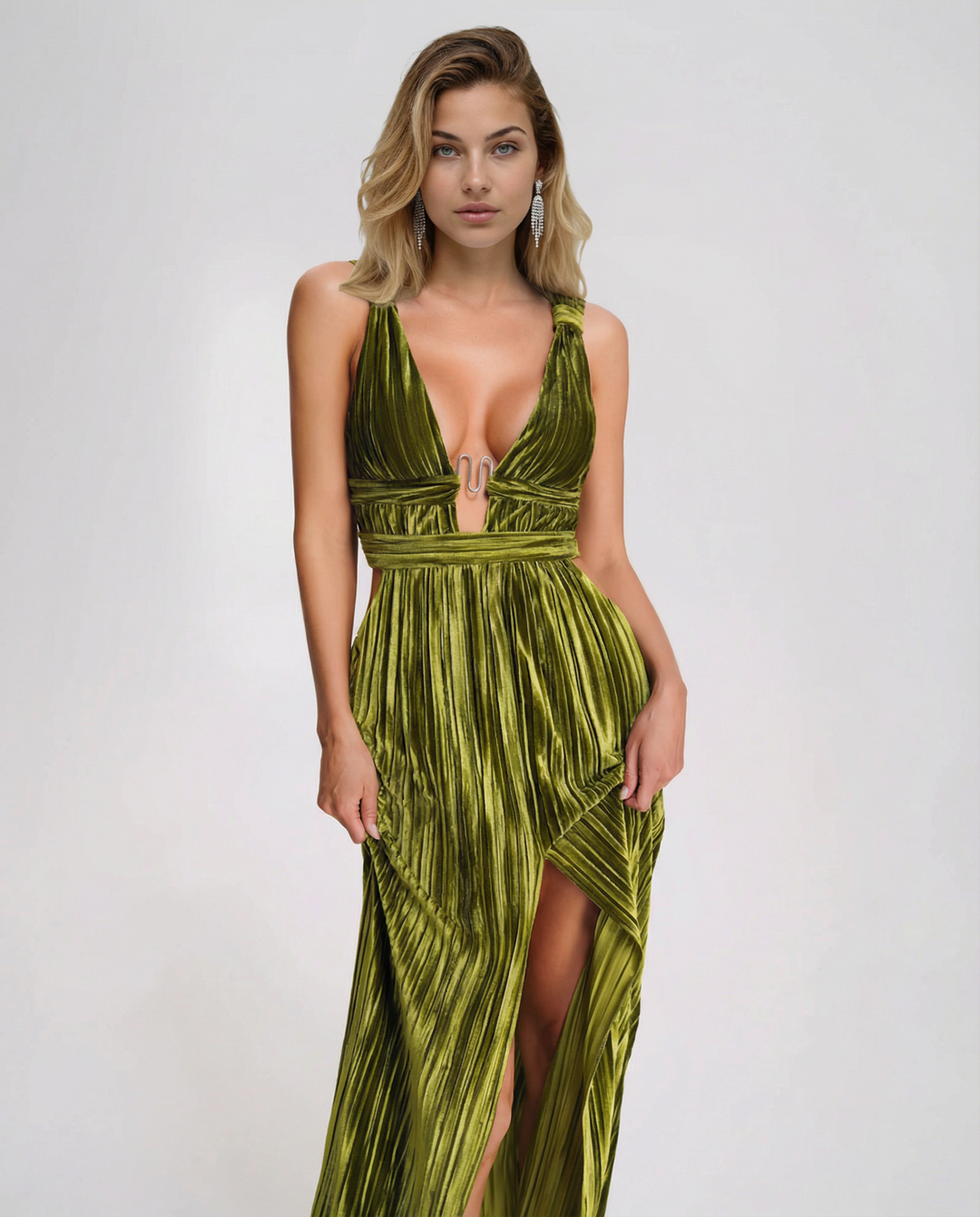 Thyme | Velvet Midi Dress with Front Slit