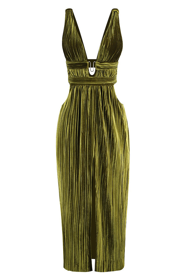 Thyme | Velvet Midi Dress with Front Slit