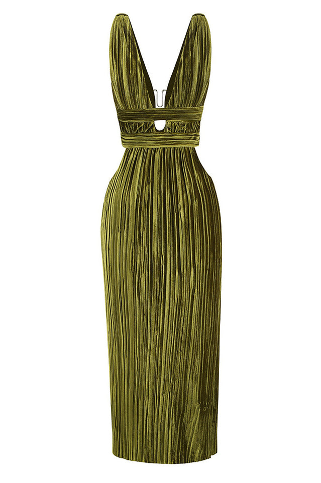 Thyme | Velvet Midi Dress with Front Slit