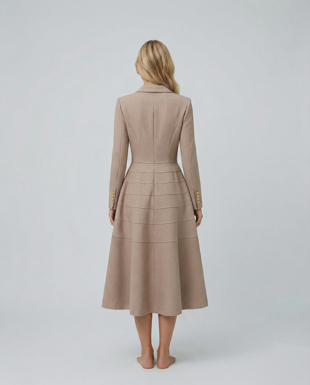 Vansa | Long Sleeve Midi Dress with Double-Breasted Front