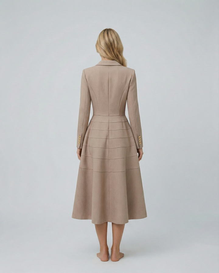 Vansa | Long Sleeve Midi Dress with Double-Breasted Front
