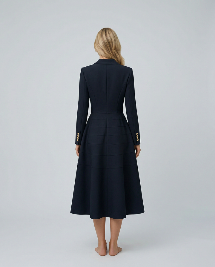 Vansa | Long Sleeve Midi Dress with Double-Breasted Front