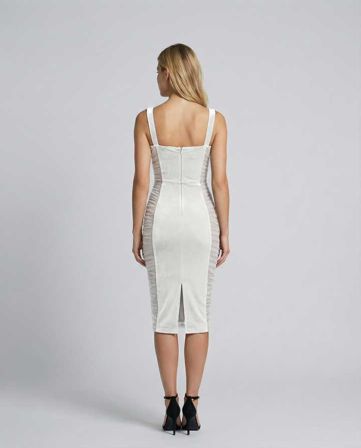 Kara | Midi Dress with Sheer Panel Detailing
