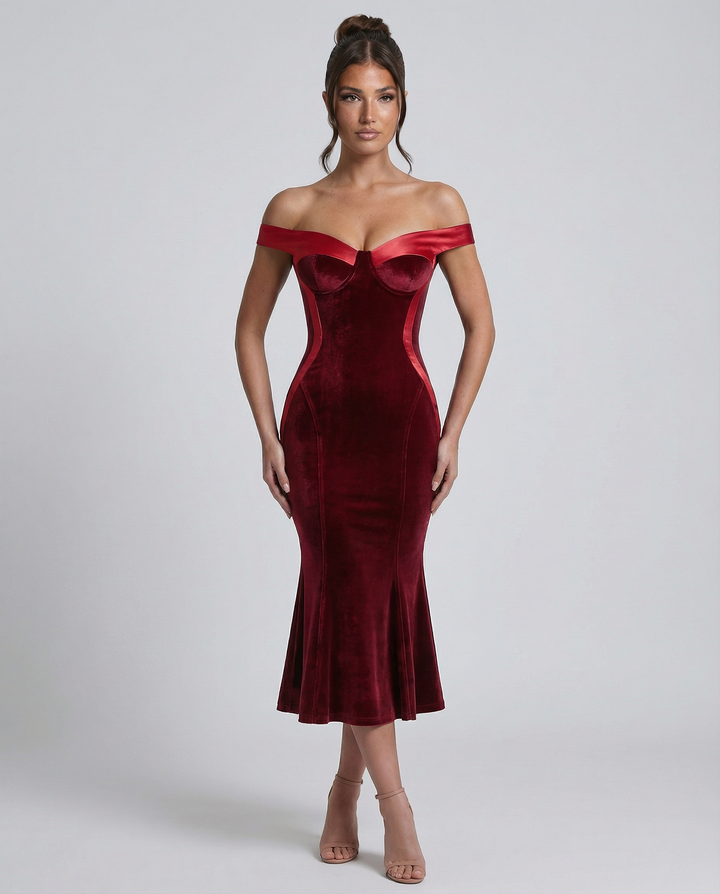 Vianey | Off-Shoulder Midi Dress with Mermaid Hem