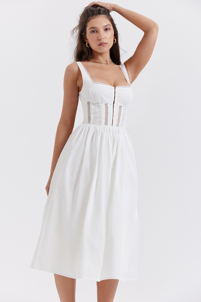 Paula | Midi Dress with Lace Trim Corset Bodice