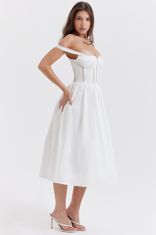 Paula | Midi Dress with Lace Trim Corset Bodice