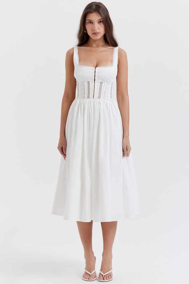 Paula | Midi Dress with Lace Trim Corset Bodice
