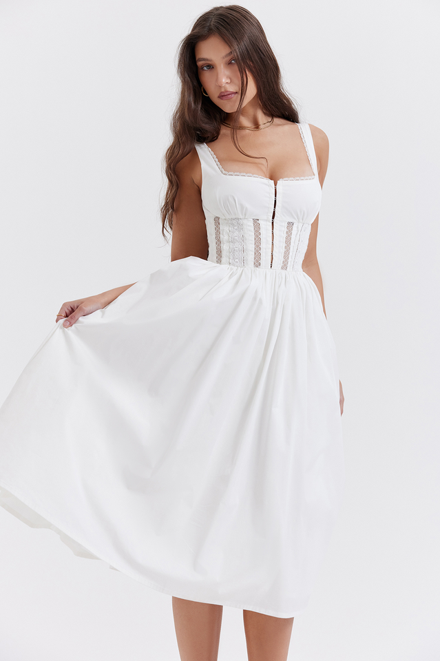Paula | Midi Dress with Lace Trim Corset Bodice