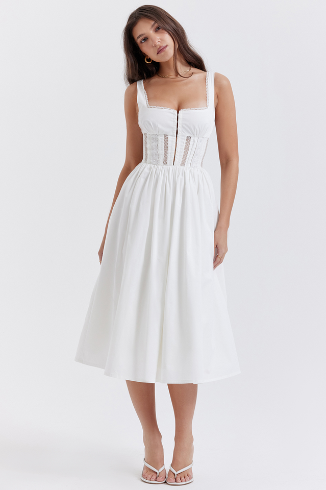 Paula | Midi Dress with Lace Trim Corset Bodice