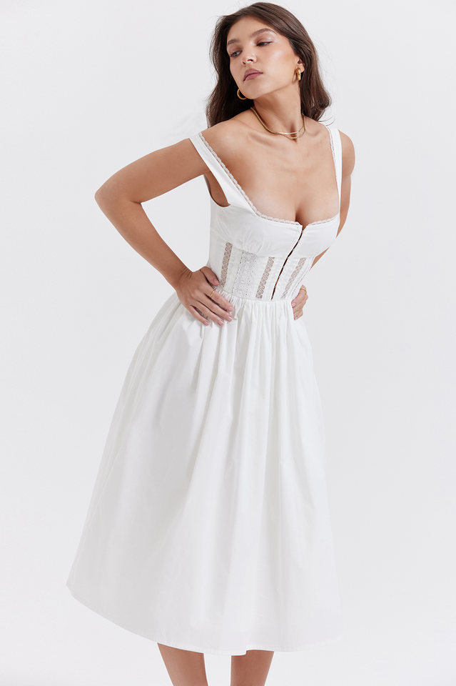 Paula | Midi Dress with Lace Trim Corset Bodice