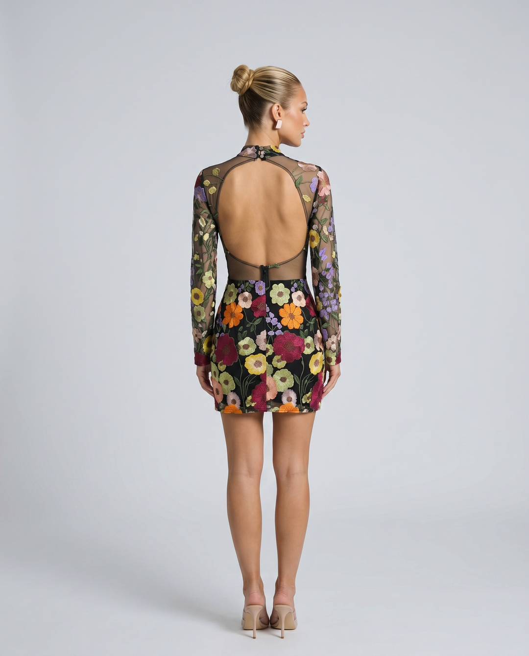 Anne | Mini Dress with Sheer Floral Embroidery