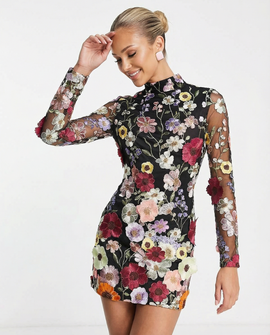 Anne | Mini Dress with Sheer Floral Embroidery