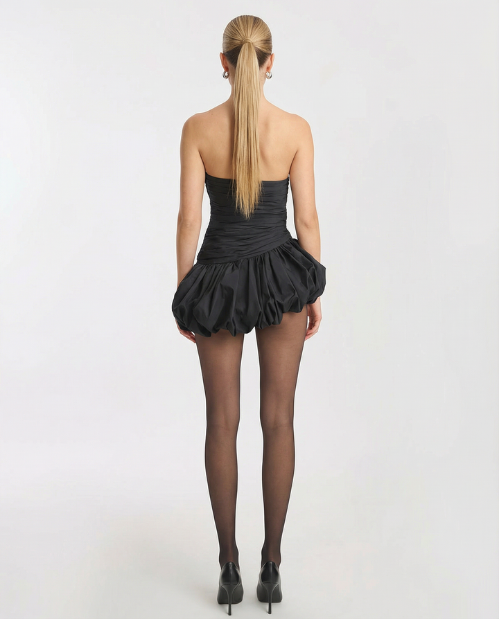 Debra | Strapless Mini Dress with Draped Bodice and Balloon Skirt