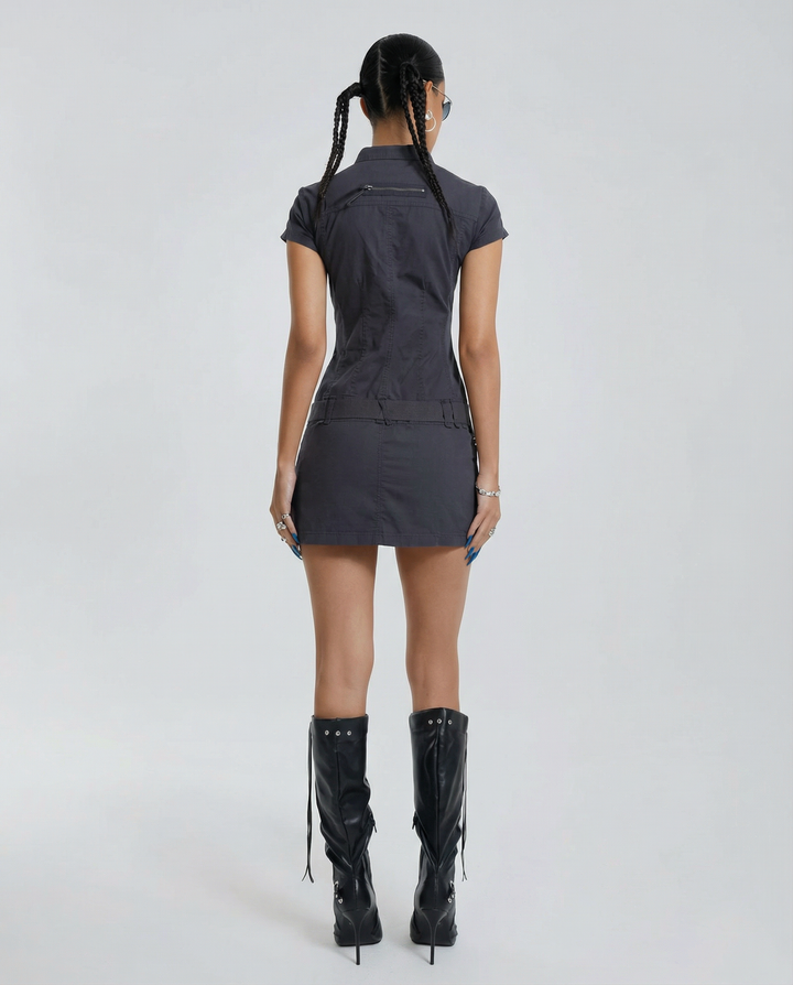 Lou | Belted Cargo Mini Dress with Zip Front